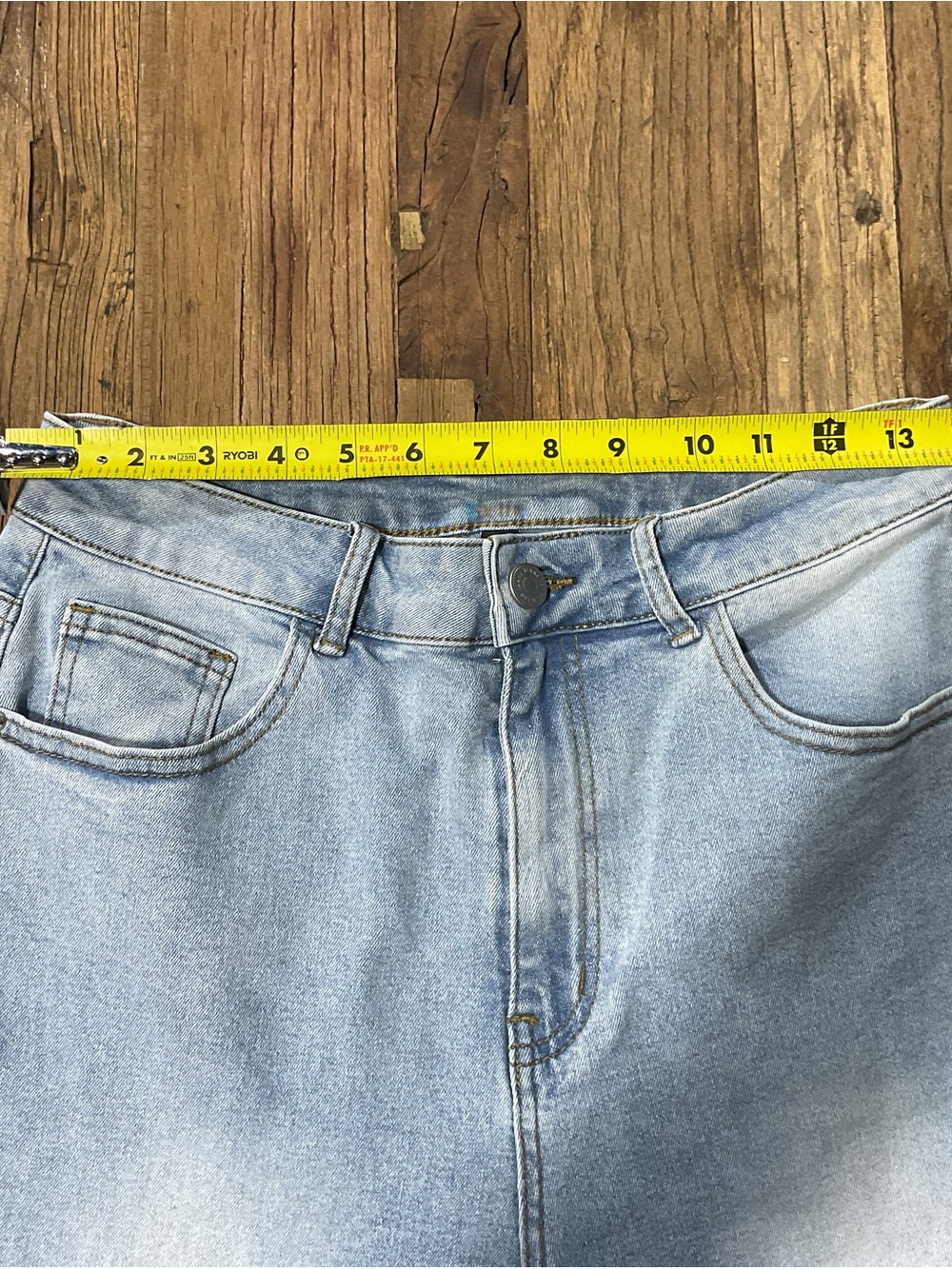 Light Blue High-Rise Flare Jeans with Knee Bow Carpenter Detail - Picture 7 of 11